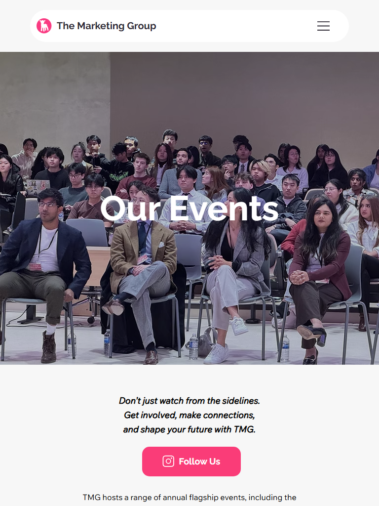 New events page tablet screenshot