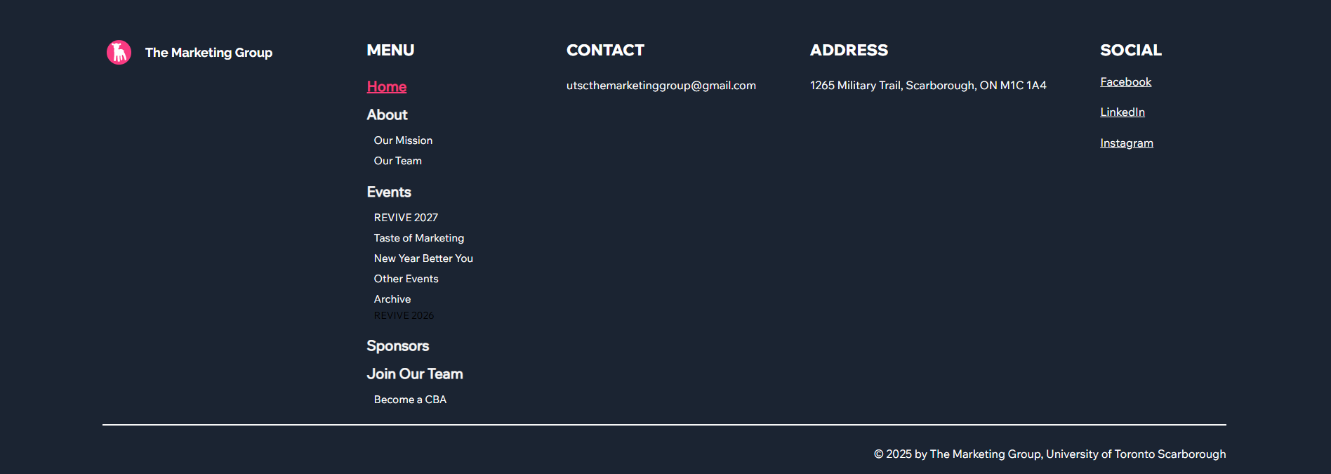New website footer screenshot