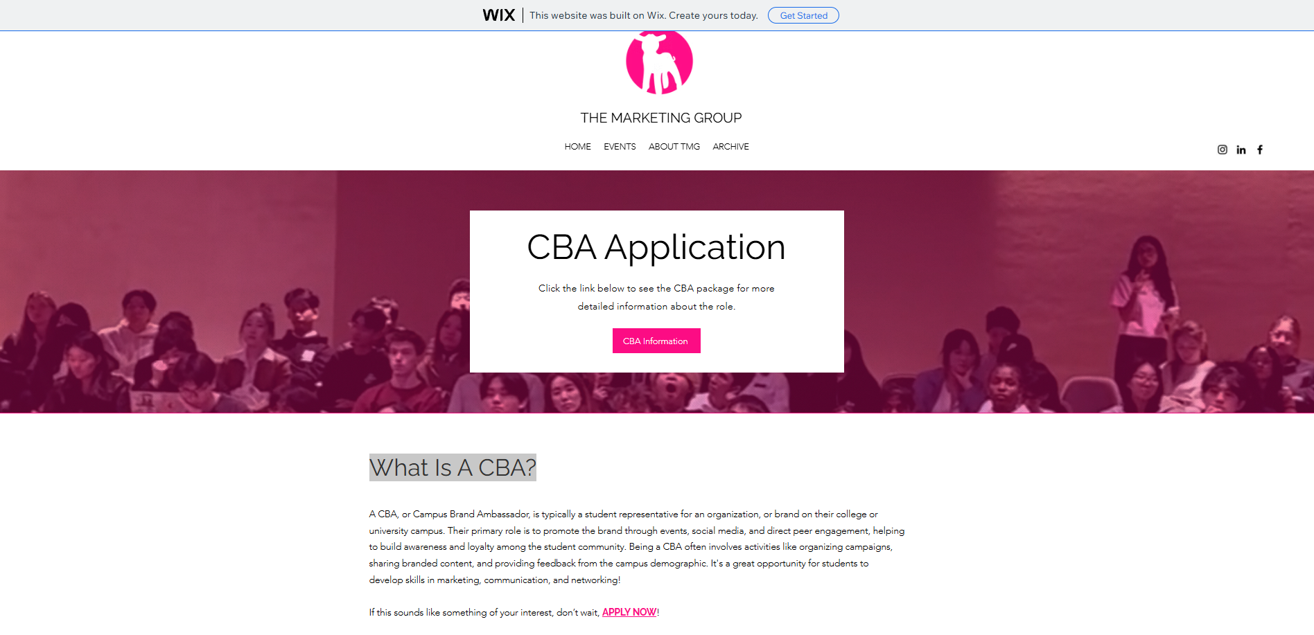 Old Wix CBA applications page screenshot